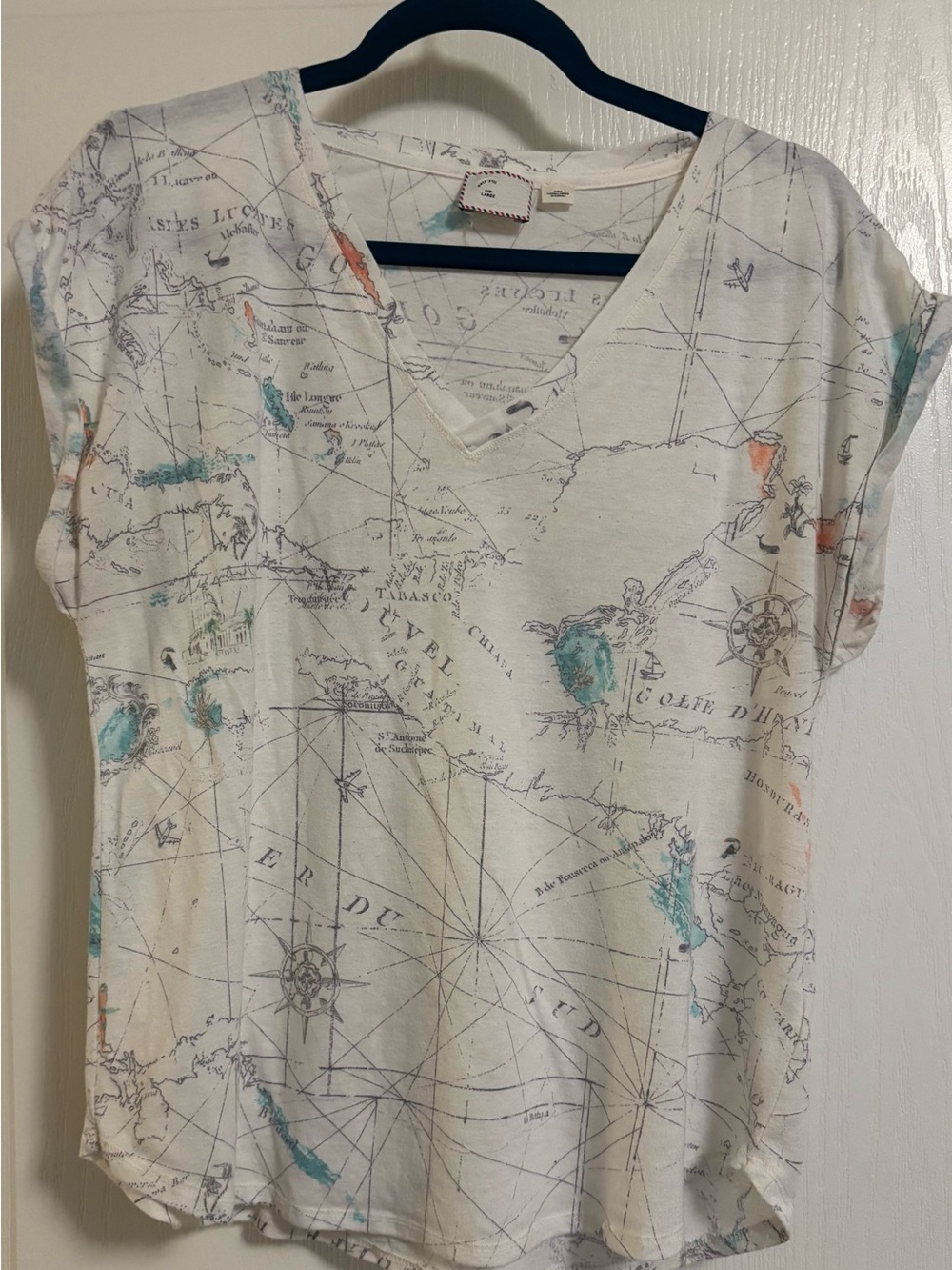 Women’s White Map-Print V-Neck Top